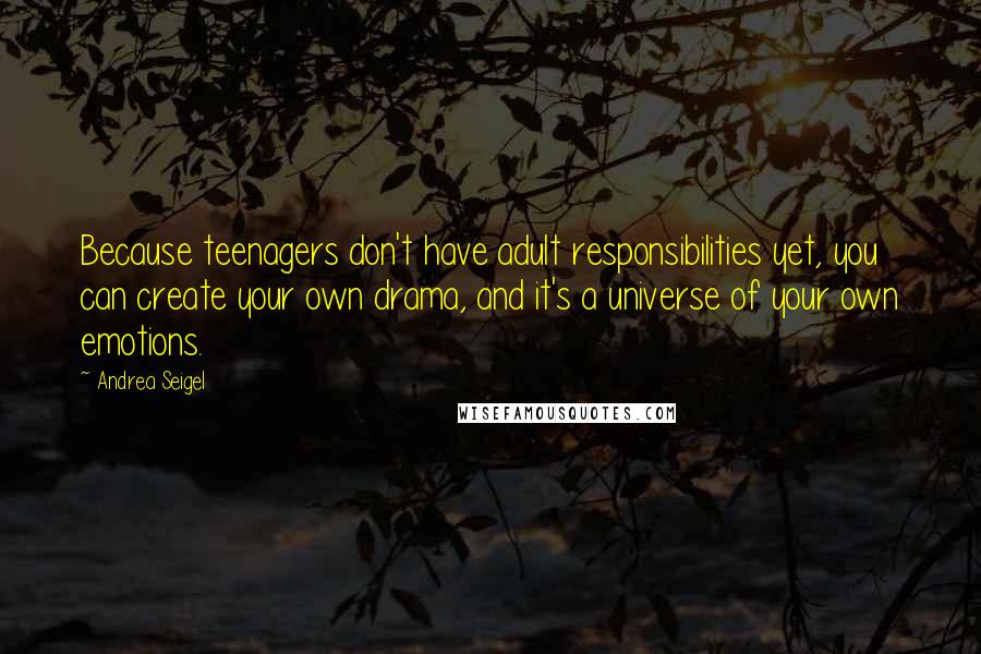 Andrea Seigel Quotes: Because teenagers don't have adult responsibilities yet, you can create your own drama, and it's a universe of your own emotions.