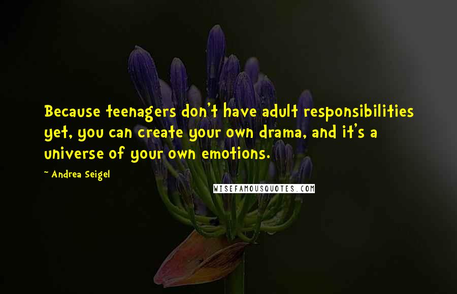 Andrea Seigel Quotes: Because teenagers don't have adult responsibilities yet, you can create your own drama, and it's a universe of your own emotions.