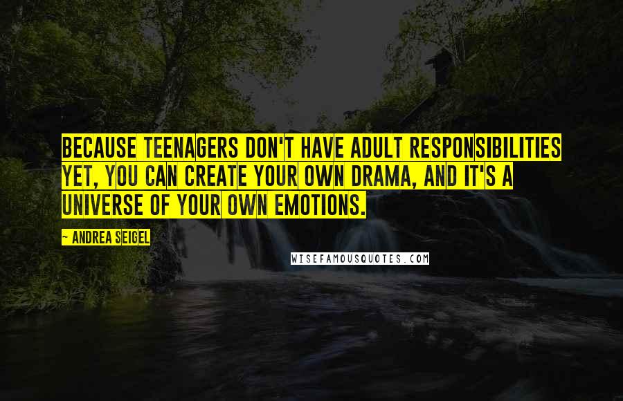 Andrea Seigel Quotes: Because teenagers don't have adult responsibilities yet, you can create your own drama, and it's a universe of your own emotions.