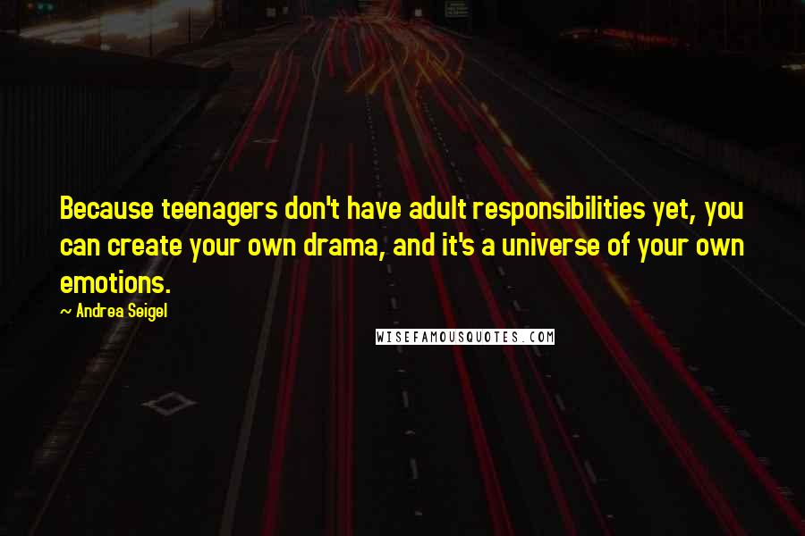 Andrea Seigel Quotes: Because teenagers don't have adult responsibilities yet, you can create your own drama, and it's a universe of your own emotions.