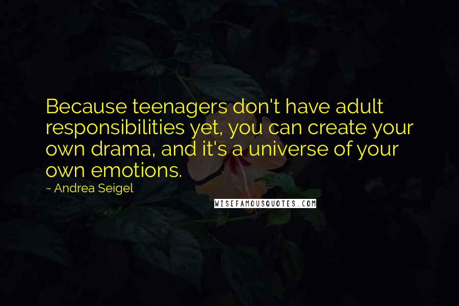 Andrea Seigel Quotes: Because teenagers don't have adult responsibilities yet, you can create your own drama, and it's a universe of your own emotions.