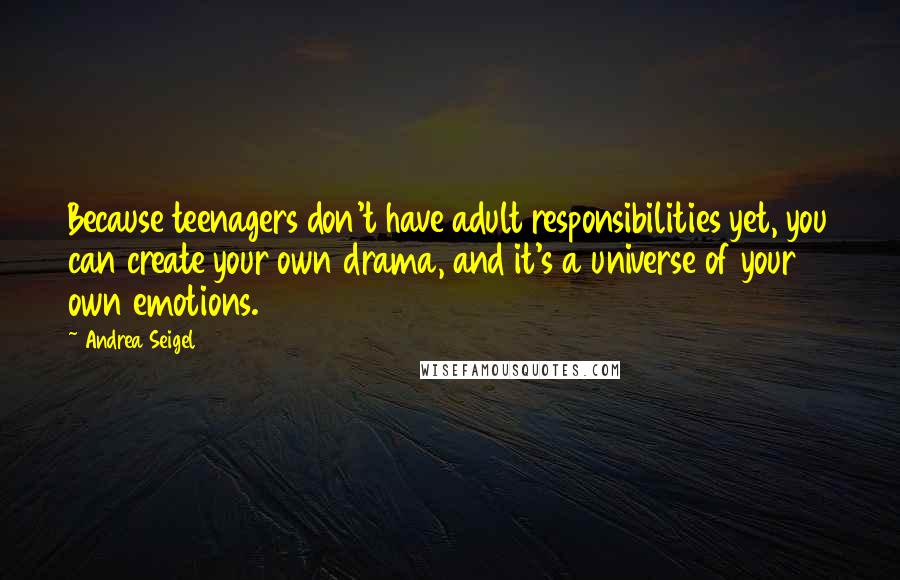 Andrea Seigel Quotes: Because teenagers don't have adult responsibilities yet, you can create your own drama, and it's a universe of your own emotions.