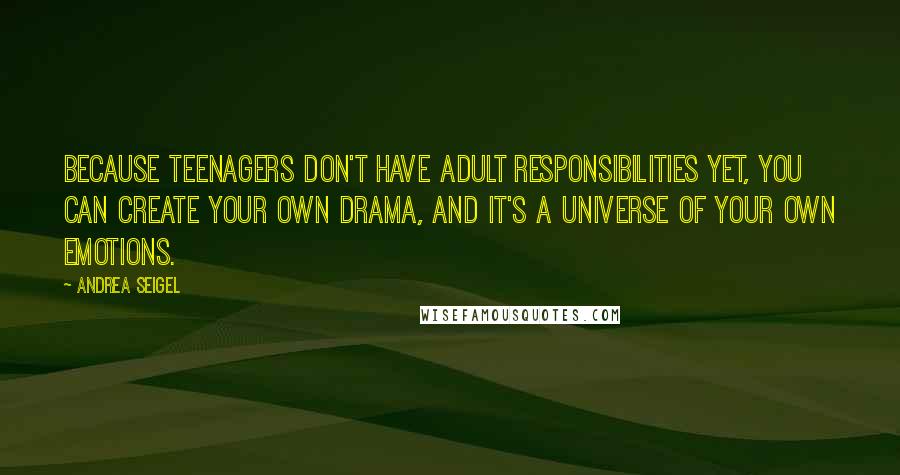 Andrea Seigel Quotes: Because teenagers don't have adult responsibilities yet, you can create your own drama, and it's a universe of your own emotions.