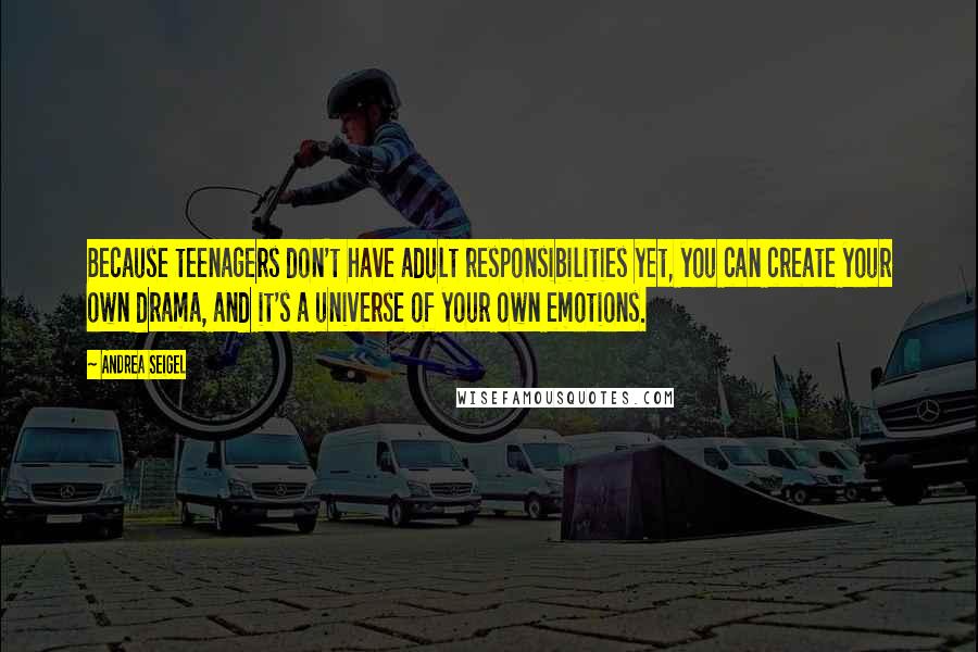 Andrea Seigel Quotes: Because teenagers don't have adult responsibilities yet, you can create your own drama, and it's a universe of your own emotions.