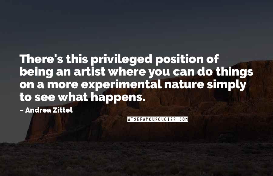 Andrea Zittel Quotes: There's this privileged position of being an artist where you can do things on a more experimental nature simply to see what happens.