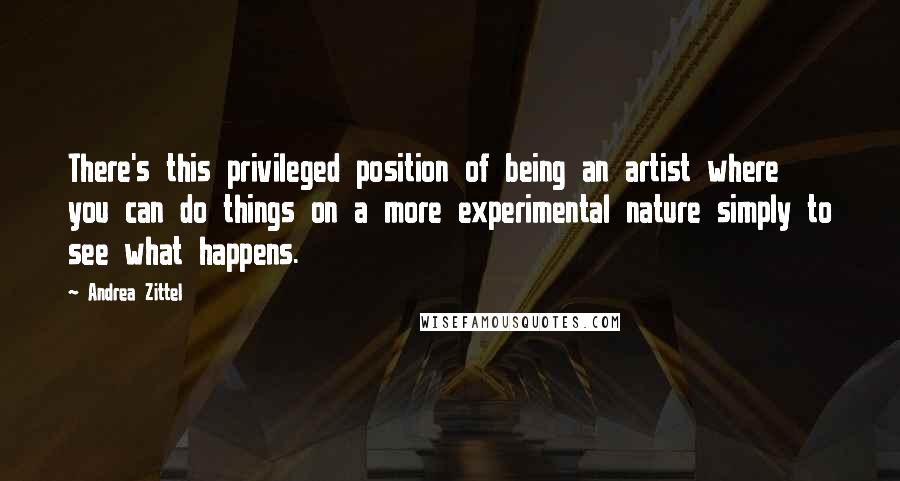 Andrea Zittel Quotes: There's this privileged position of being an artist where you can do things on a more experimental nature simply to see what happens.