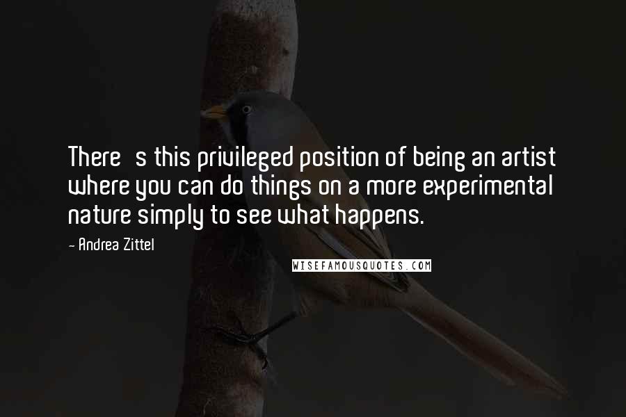 Andrea Zittel Quotes: There's this privileged position of being an artist where you can do things on a more experimental nature simply to see what happens.