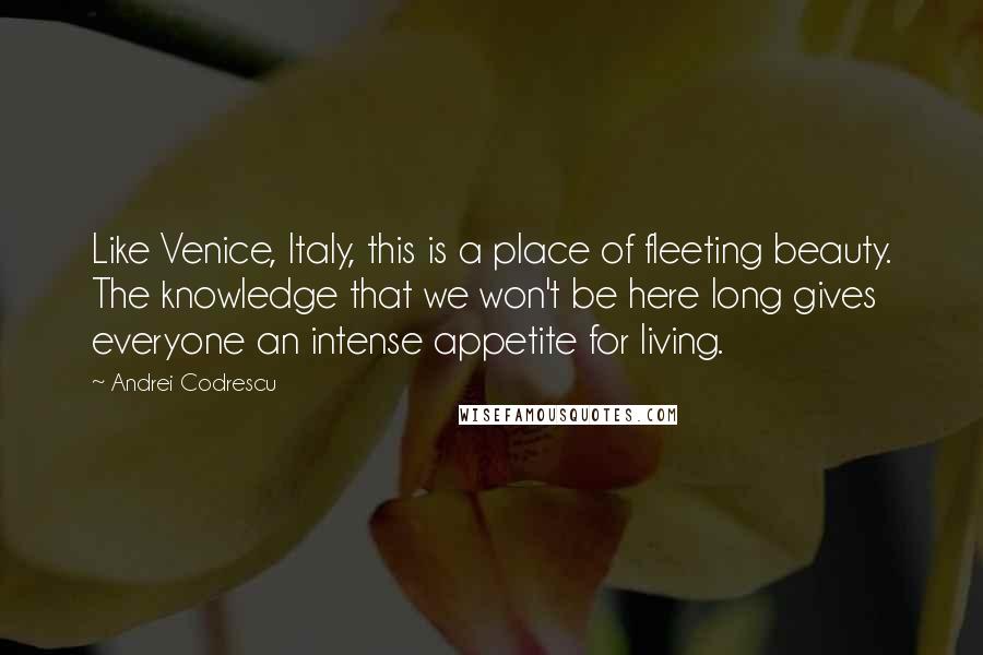 Andrei Codrescu Quotes: Like Venice, Italy, this is a place of fleeting beauty. The knowledge that we won't be here long gives everyone an intense appetite for living.