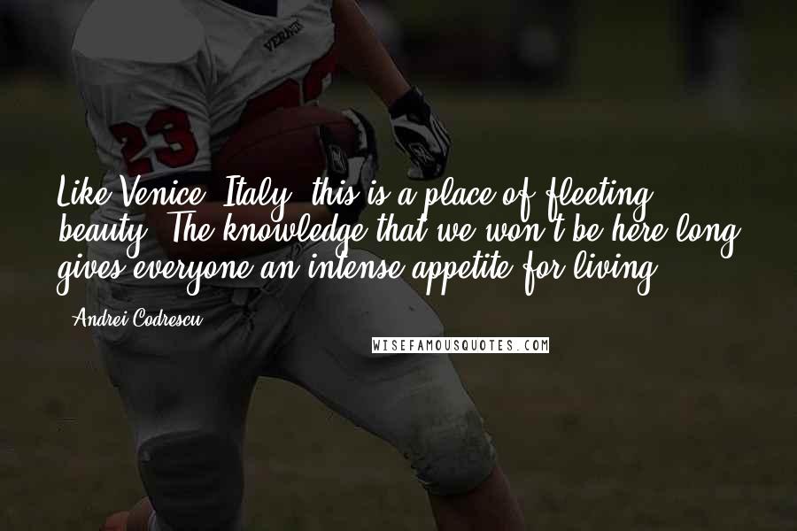 Andrei Codrescu Quotes: Like Venice, Italy, this is a place of fleeting beauty. The knowledge that we won't be here long gives everyone an intense appetite for living.