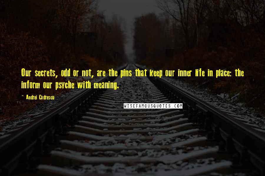 Andrei Codrescu Quotes: Our secrets, odd or not, are the pins that keep our inner life in place: the inform our psyche with meaning.