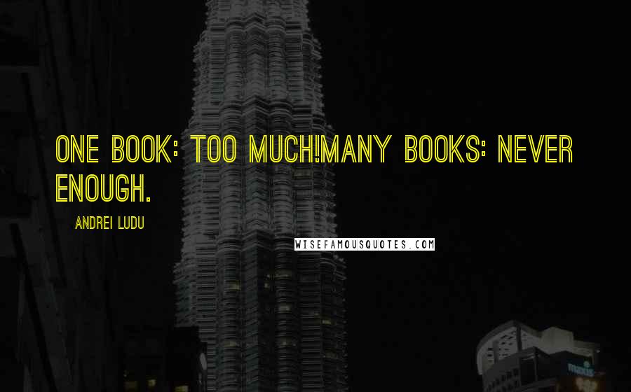 Andrei Ludu Quotes: One book: too much!Many books: never enough.