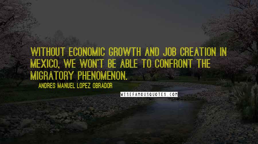 Andres Manuel Lopez Obrador Quotes: Without economic growth and job creation in Mexico, we won't be able to confront the migratory phenomenon.