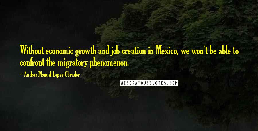 Andres Manuel Lopez Obrador Quotes: Without economic growth and job creation in Mexico, we won't be able to confront the migratory phenomenon.