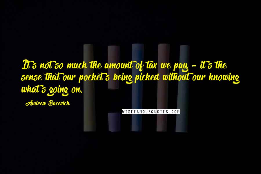 Andrew Bacevich Quotes: It's not so much the amount of tax we pay - it's the sense that our pocket's being picked without our knowing what's going on.