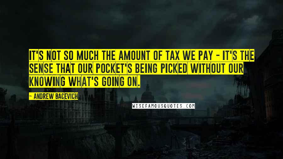 Andrew Bacevich Quotes: It's not so much the amount of tax we pay - it's the sense that our pocket's being picked without our knowing what's going on.