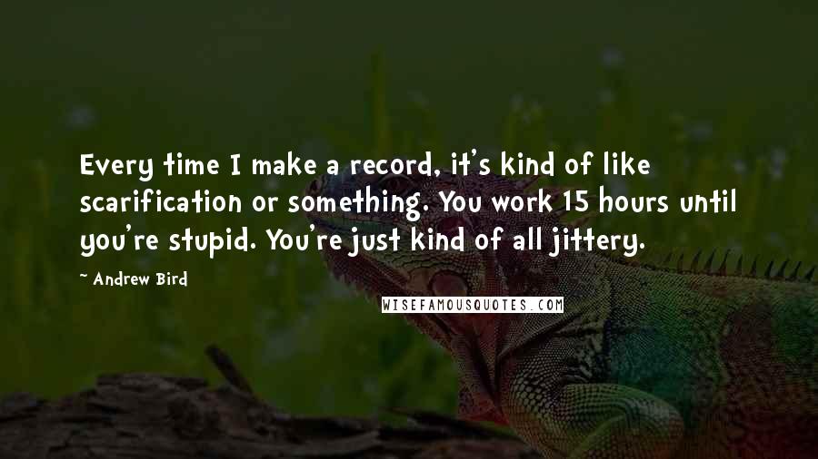 Andrew Bird Quotes: Every time I make a record, it's kind of like scarification or something. You work 15 hours until you're stupid. You're just kind of all jittery.