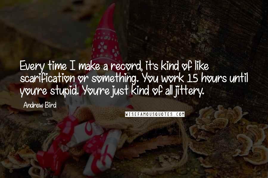 Andrew Bird Quotes: Every time I make a record, it's kind of like scarification or something. You work 15 hours until you're stupid. You're just kind of all jittery.