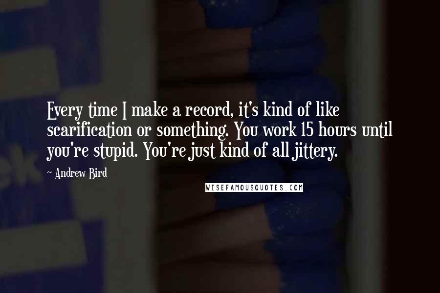Andrew Bird Quotes: Every time I make a record, it's kind of like scarification or something. You work 15 hours until you're stupid. You're just kind of all jittery.