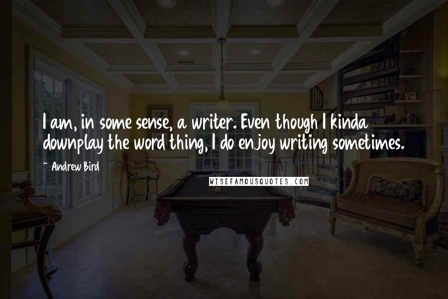 Andrew Bird Quotes: I am, in some sense, a writer. Even though I kinda downplay the word thing, I do enjoy writing sometimes.