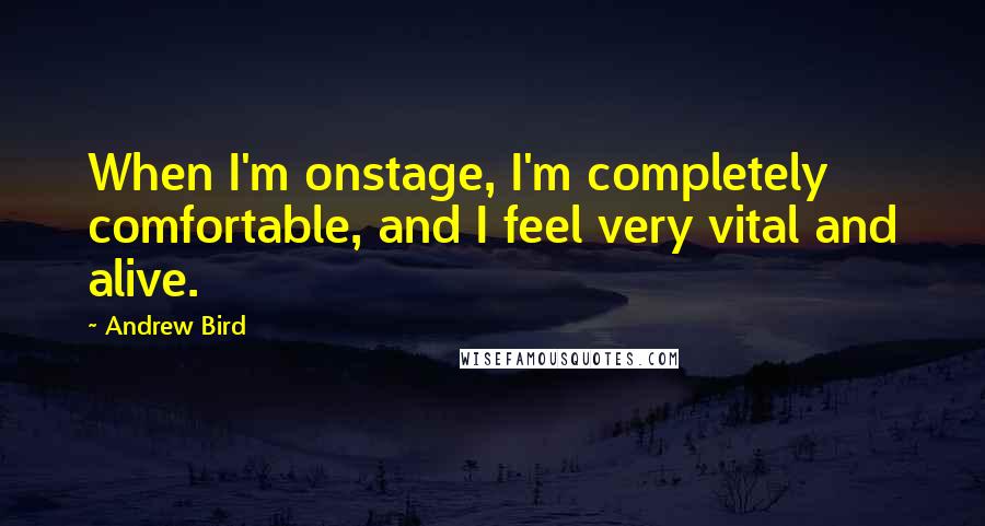 Andrew Bird Quotes: When I'm onstage, I'm completely comfortable, and I feel very vital and alive.