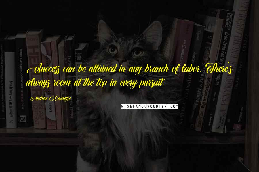 Andrew Carnegie Quotes: Success can be attained in any branch of labor. There's always room at the top in every pursuit.