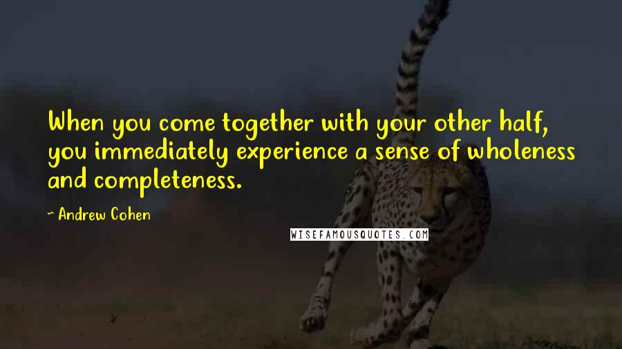 Andrew Cohen Quotes: When you come together with your other half, you immediately experience a sense of wholeness and completeness.