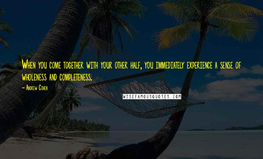 Andrew Cohen Quotes: When you come together with your other half, you immediately experience a sense of wholeness and completeness.