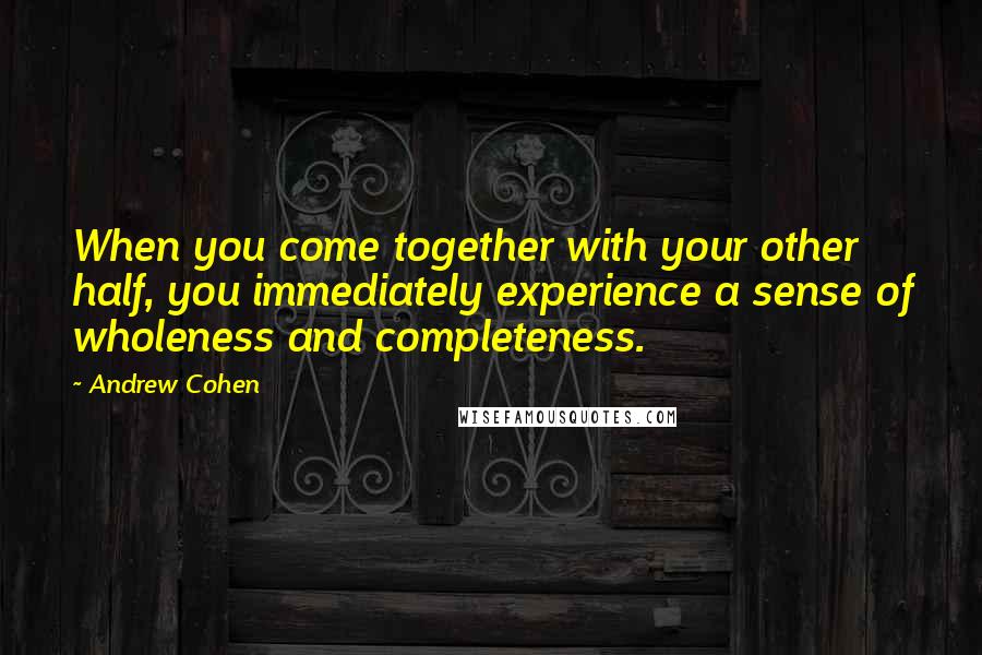 Andrew Cohen Quotes: When you come together with your other half, you immediately experience a sense of wholeness and completeness.