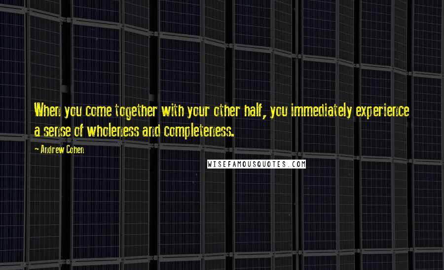 Andrew Cohen Quotes: When you come together with your other half, you immediately experience a sense of wholeness and completeness.