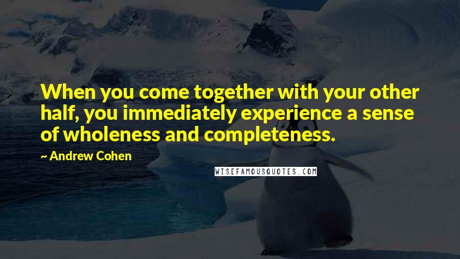 Andrew Cohen Quotes: When you come together with your other half, you immediately experience a sense of wholeness and completeness.