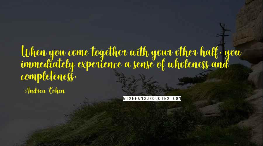 Andrew Cohen Quotes: When you come together with your other half, you immediately experience a sense of wholeness and completeness.