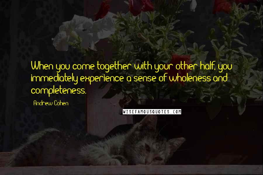 Andrew Cohen Quotes: When you come together with your other half, you immediately experience a sense of wholeness and completeness.