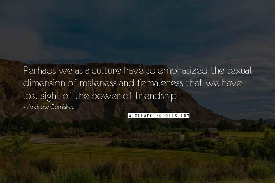 Andrew Comiskey Quotes: Perhaps we as a culture have so emphasized the sexual dimension of maleness and femaleness that we have lost sight of the power of friendship