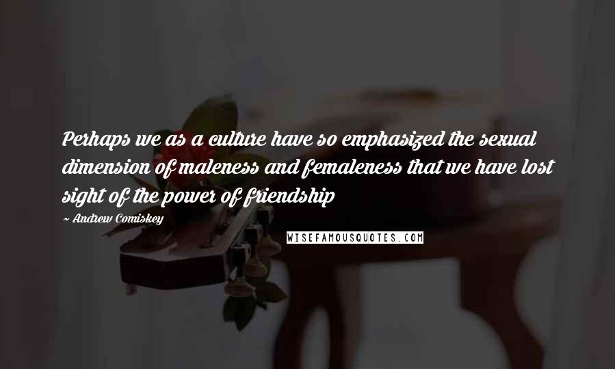 Andrew Comiskey Quotes: Perhaps we as a culture have so emphasized the sexual dimension of maleness and femaleness that we have lost sight of the power of friendship