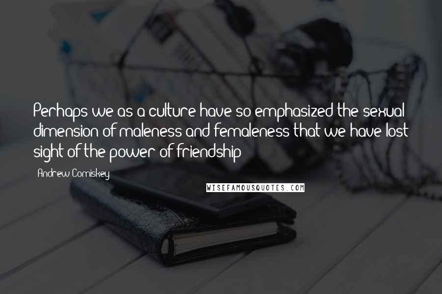 Andrew Comiskey Quotes: Perhaps we as a culture have so emphasized the sexual dimension of maleness and femaleness that we have lost sight of the power of friendship