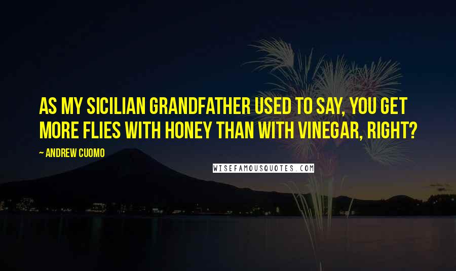 Andrew Cuomo Quotes: As my Sicilian grandfather used to say, you get more flies with honey than with vinegar, right?