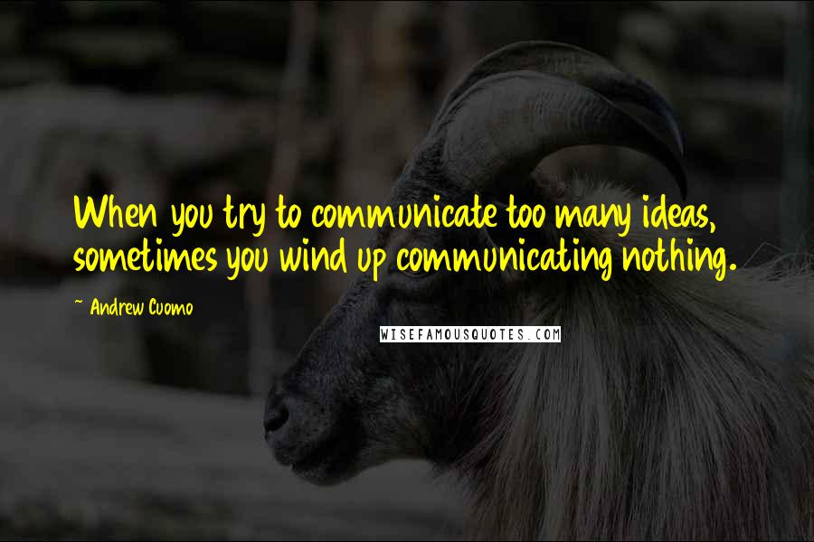 Andrew Cuomo Quotes: When you try to communicate too many ideas, sometimes you wind up communicating nothing.