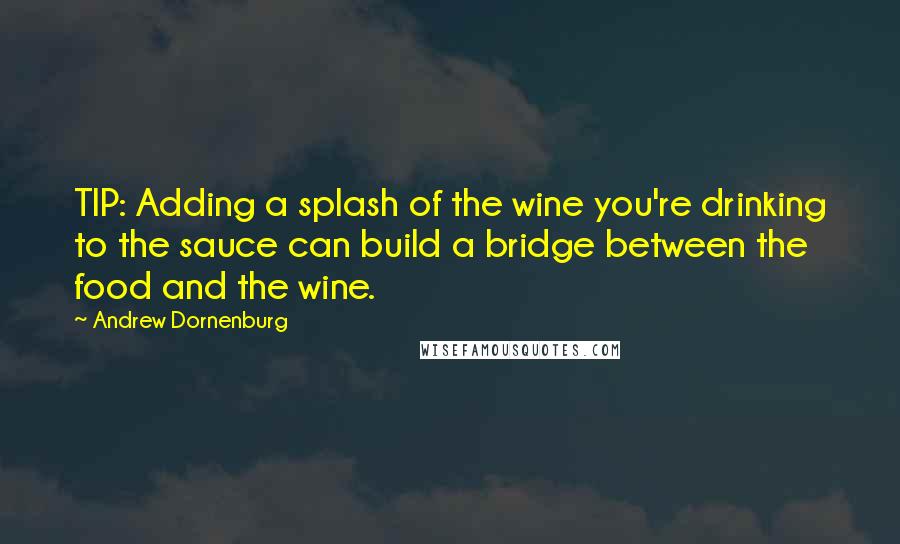 Andrew Dornenburg Quotes: TIP: Adding a splash of the wine you're drinking to the sauce can build a bridge between the food and the wine.