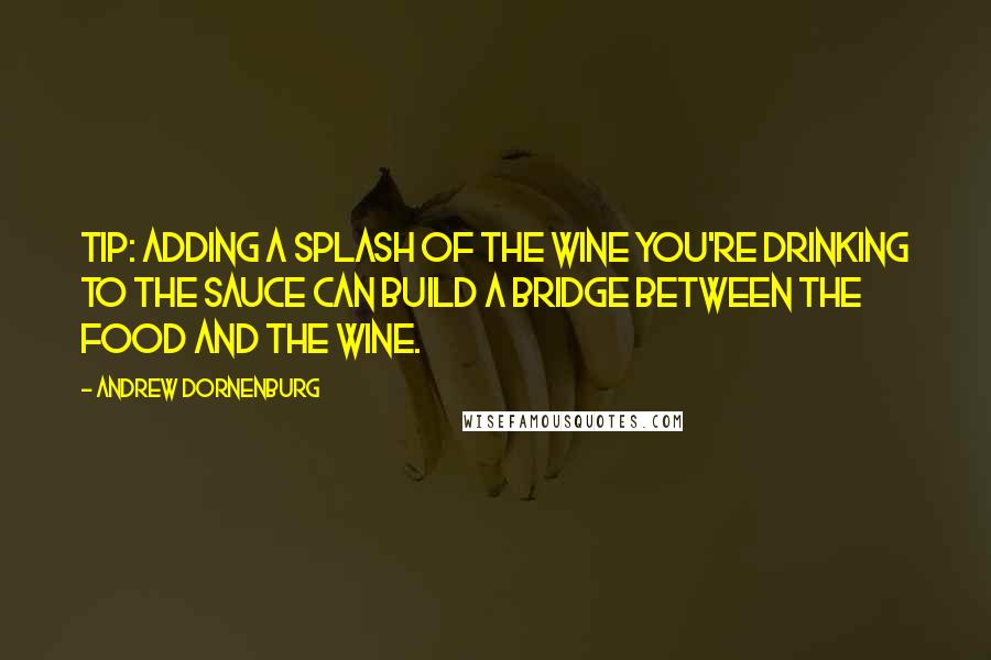 Andrew Dornenburg Quotes: TIP: Adding a splash of the wine you're drinking to the sauce can build a bridge between the food and the wine.