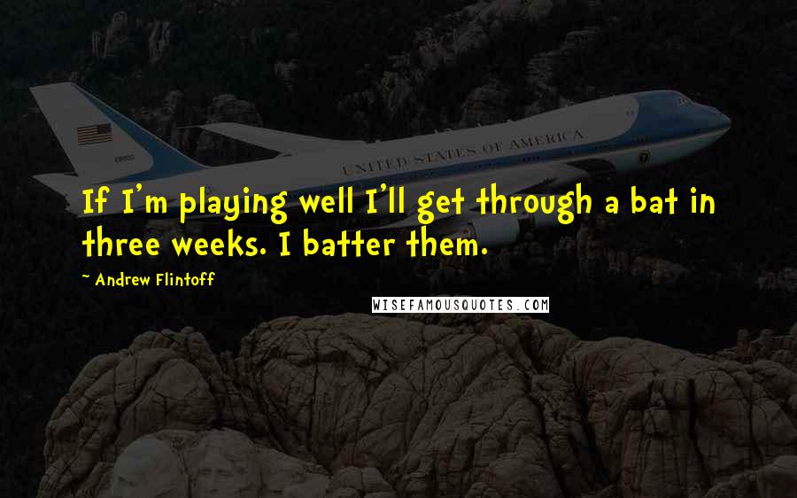 Andrew Flintoff Quotes: If I'm playing well I'll get through a bat in three weeks. I batter them.