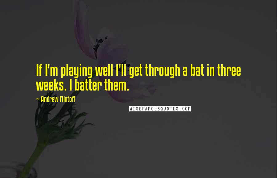 Andrew Flintoff Quotes: If I'm playing well I'll get through a bat in three weeks. I batter them.