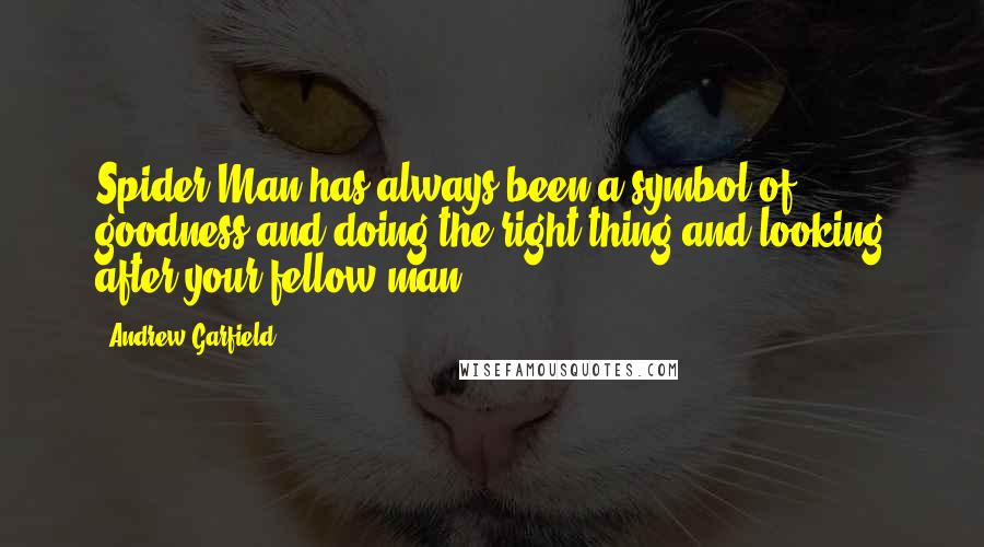 Andrew Garfield Quotes: Spider-Man has always been a symbol of goodness and doing the right thing and looking after your fellow man.