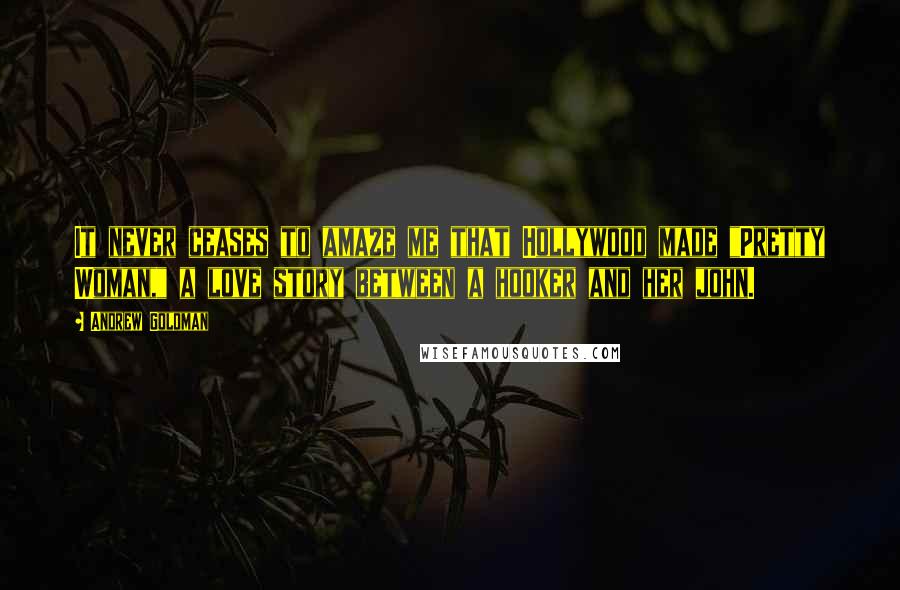 Andrew Goldman Quotes: It never ceases to amaze me that Hollywood made "Pretty Woman," a love story between a hooker and her john.