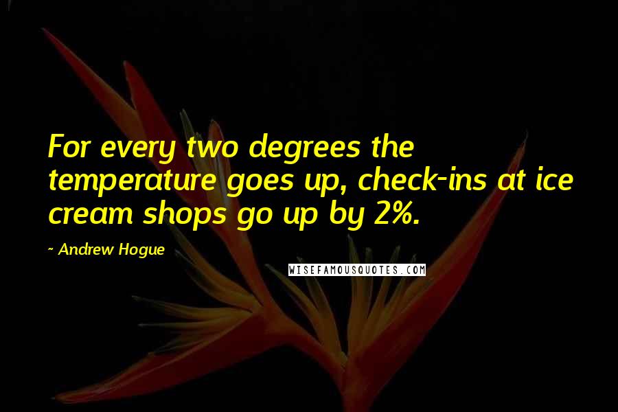 Andrew Hogue Quotes: For every two degrees the temperature goes up, check-ins at ice cream shops go up by 2%.