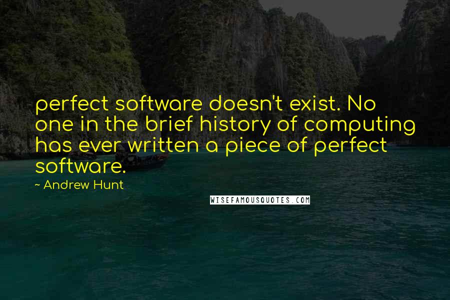 Andrew Hunt Quotes: perfect software doesn't exist. No one in the brief history of computing has ever written a piece of perfect software.