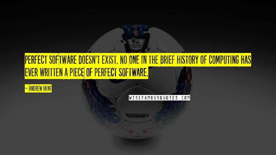 Andrew Hunt Quotes: perfect software doesn't exist. No one in the brief history of computing has ever written a piece of perfect software.