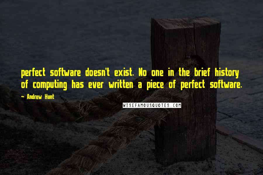 Andrew Hunt Quotes: perfect software doesn't exist. No one in the brief history of computing has ever written a piece of perfect software.