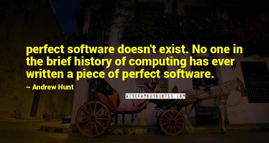 Andrew Hunt Quotes: perfect software doesn't exist. No one in the brief history of computing has ever written a piece of perfect software.