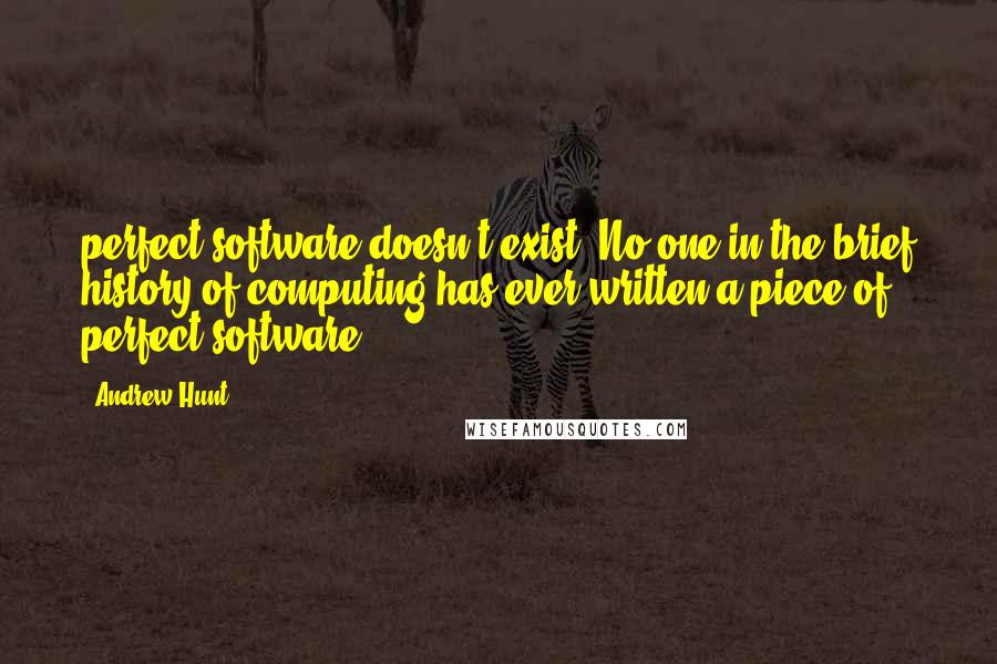 Andrew Hunt Quotes: perfect software doesn't exist. No one in the brief history of computing has ever written a piece of perfect software.