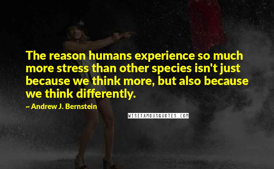 Andrew J. Bernstein Quotes: The reason humans experience so much more stress than other species isn't just because we think more, but also because we think differently.